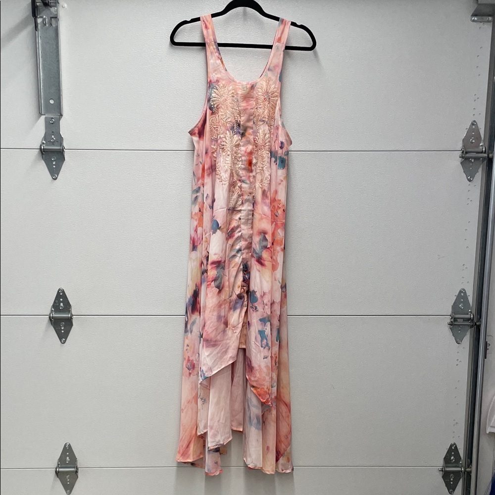 Karen Seo Floral High-Low Dress in Pink and Blue